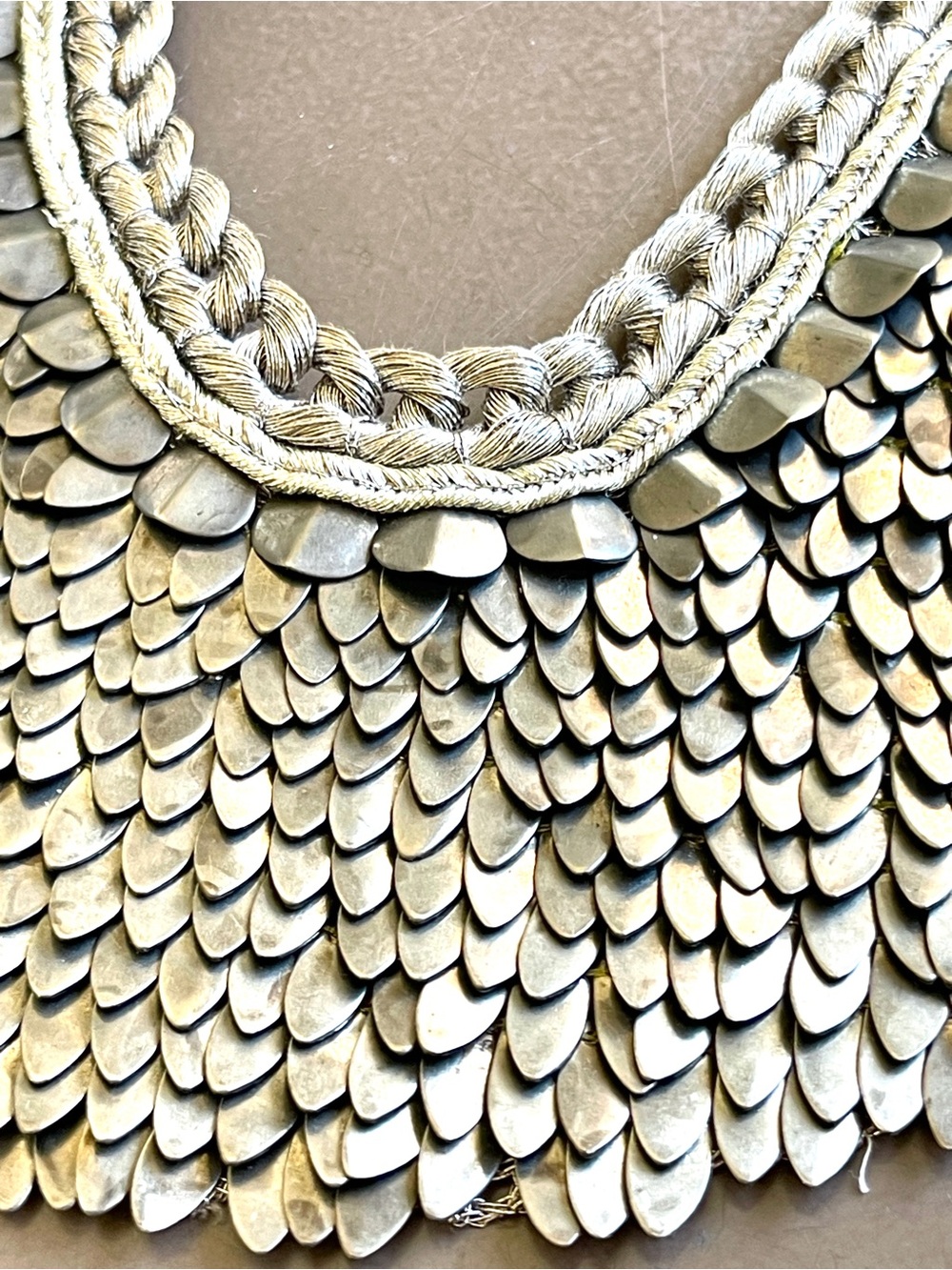 Vintage Cleopatra-Style Handmade Bib Necklace Handwoven Silver Tone Scales - Picture 4 of 9